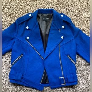 Nasty Gal Blue Felt Moto Biker Jacket size SMALL